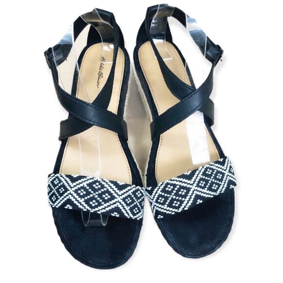 Eddie Bauer Boho Black Espadrille Wedge Woven Sandals - Picture 1 of 6